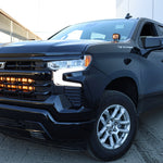 Silverado 1500 ditch lights installed on 2022 Chevy Silverado 1500 with dual color amber DRL front lighting