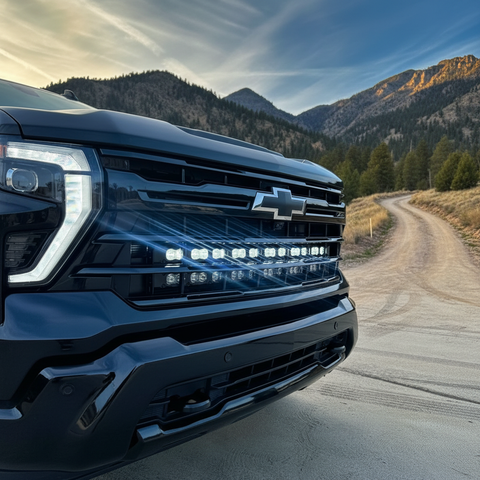 Silverado 2500 3500 light bar single 40in PRO mounted on 2020-2026 Chevrolet Silverado 2500 3500HD grille for off-road lighting