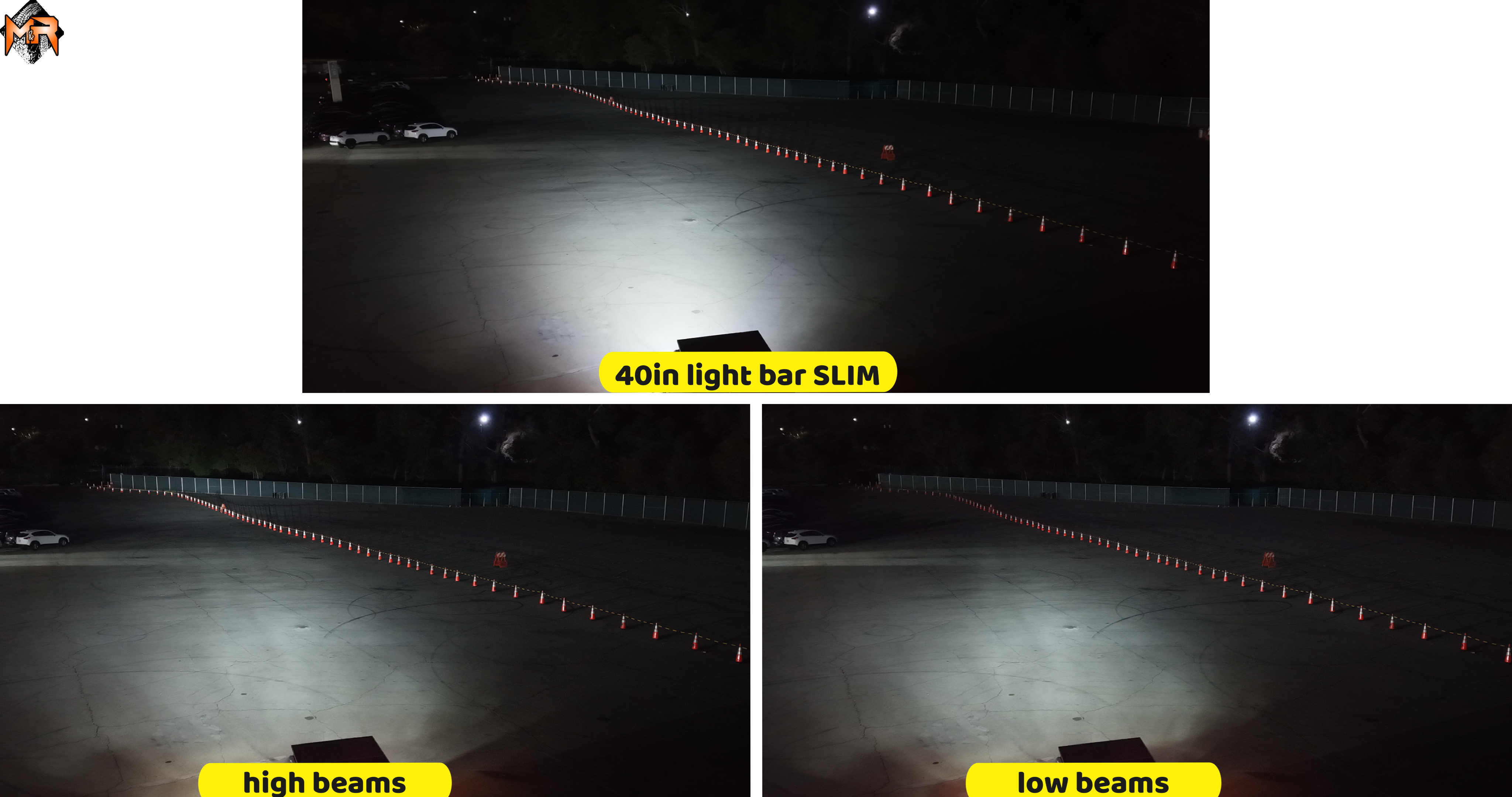 2019+ Mercedes Sprinter 40in SLIM light bar beam pattern vs factory high and low beams in an open lot