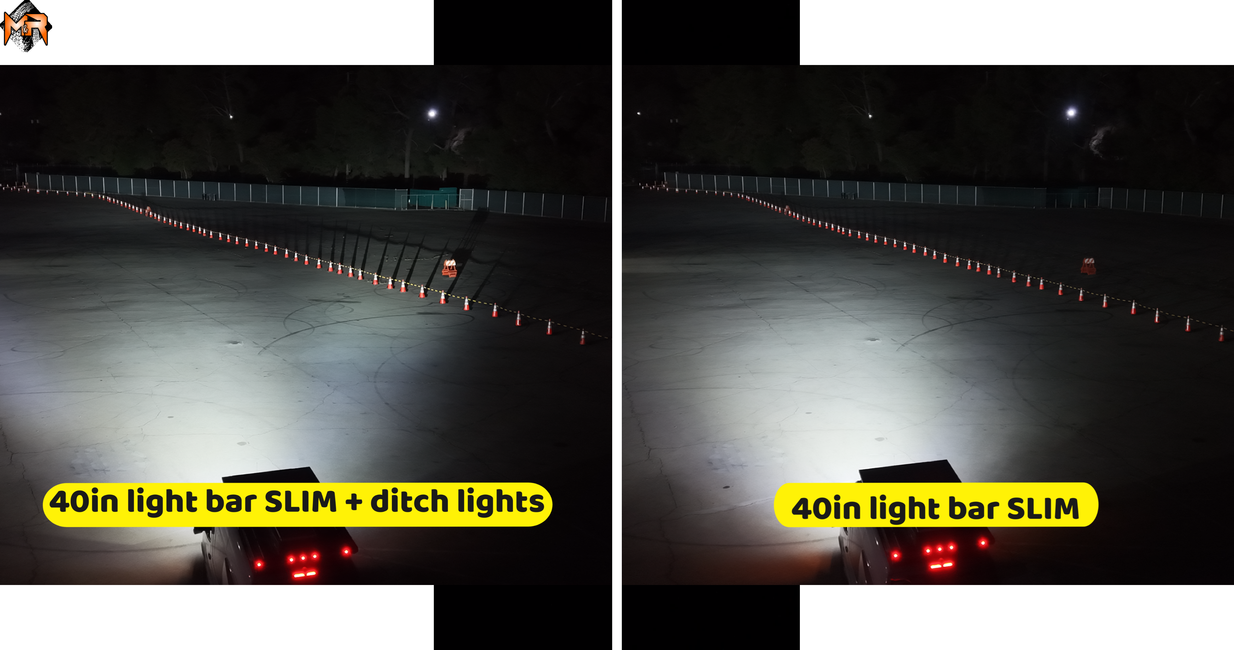 2019+ Mercedes Sprinter 40in SLIM light bar vs light bar plus ditch lights, night light output test in an open lot