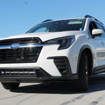 Subaru Ascent SLIM light bar, front view on a white SUV, no-drill bolt-on kit for 2019-2026 Ascent