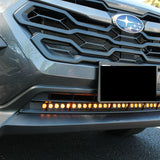 grey subaru crosstrek with amber daytime running lights led light bar off roading