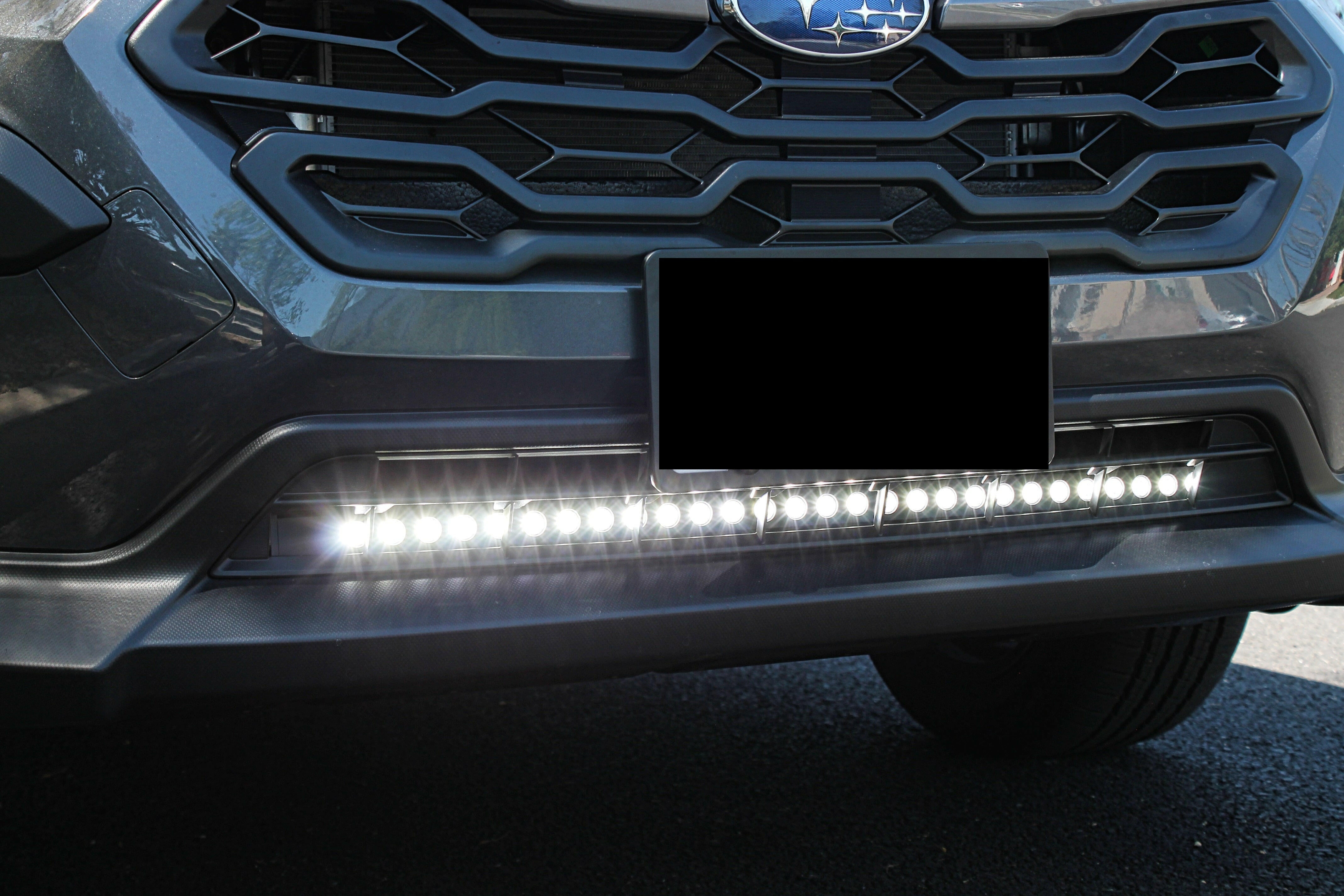 grey subaru crosstrek with white  led light bar off roading
