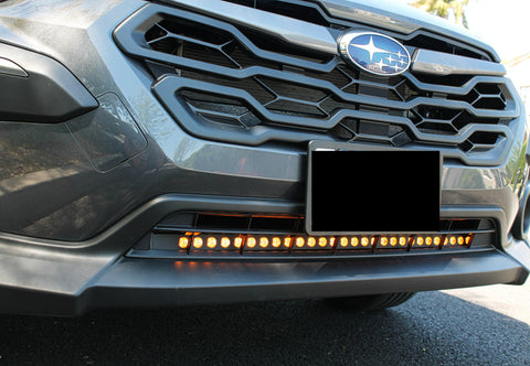 grey subaru crosstrek with amber daytime running lights led light bar off roading