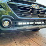 grey subaru outback white led light bar off roading