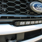 white 2023 2024 Ford F250/350/450 Superduty Single 30in curved LED Light Bar sit on top of bumper, sleek design