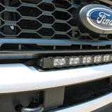 white 2023 2024 Ford F250/350/450 Superduty Single 30in curved LED Light Bar sit on top of bumper, sleek design