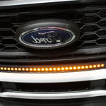 upclose view amber LED light bar on 2024 ford superduty 
