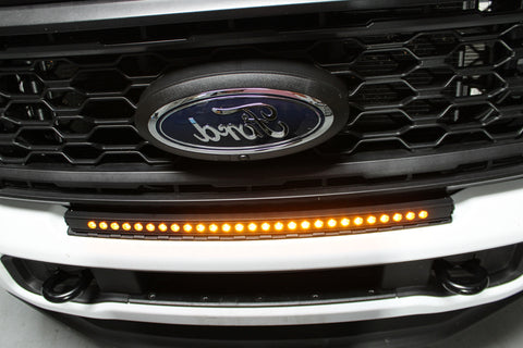 upclose view amber LED light bar on 2024 ford superduty 