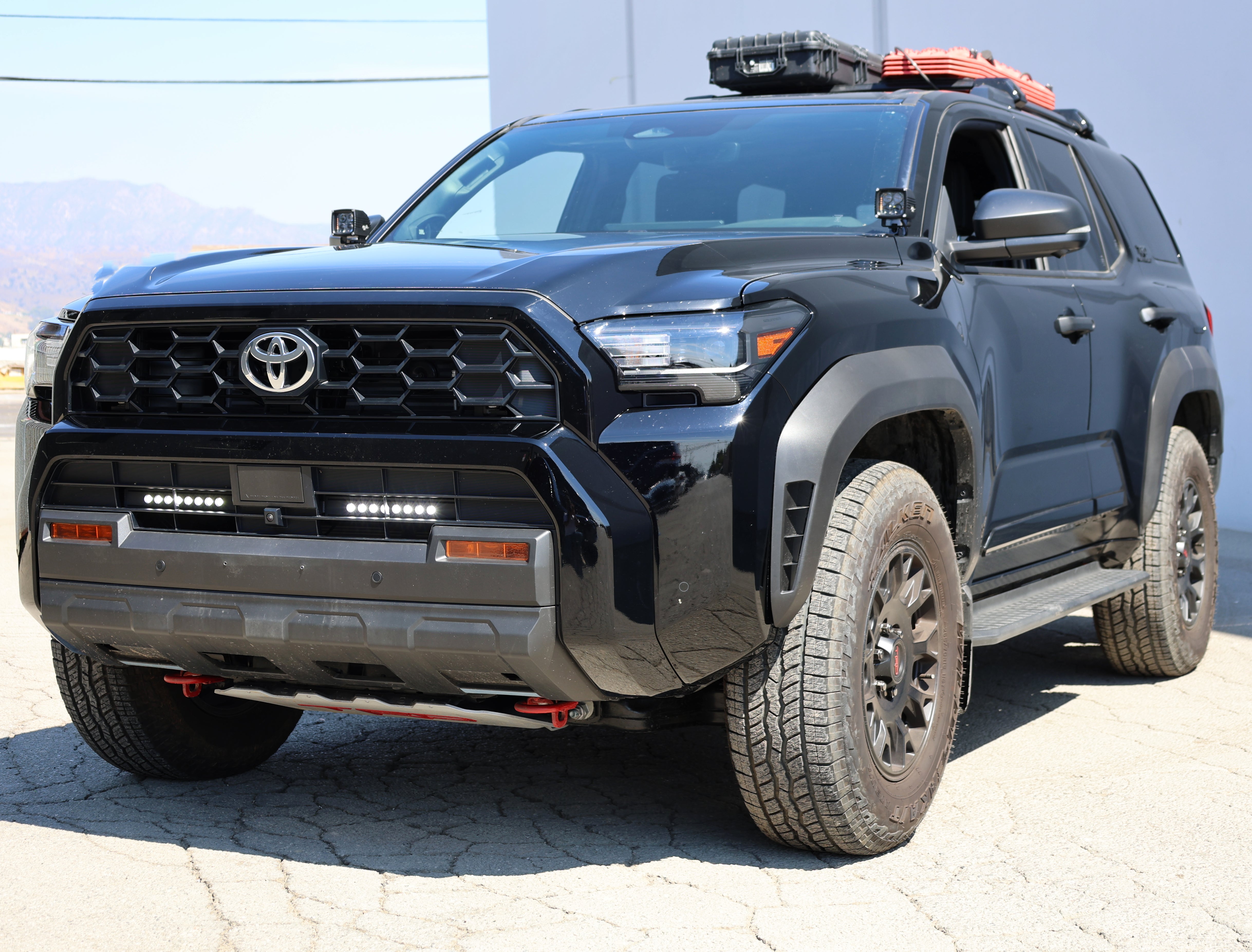 4Runner Light Bars installed on black 2025 Toyota 4Runner with dual 11in slim LED light bars on front bumper