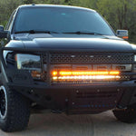 2010-2014 Ford Raptor Gen 1 Light Bars installed on front bumper, dual amber 40-inch LED off-road lighting