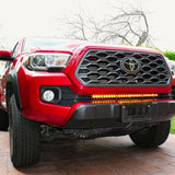 2016 2017 2018 2019 red Toyota Tacoma with one amber 30in Light Bar