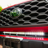 2016 2017 2018 2019 upclose red Toyota Tacoma with one white 30in Light Bar
