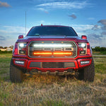 2017-2020 red Ford Raptor Gen 2 Light Bars dual 40s LED grille mounted off-road lighting upgrade front view