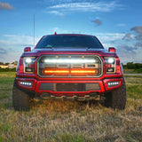 2017-2020 red Ford Raptor Gen 2 Light Bars dual 40s LED grille mounted off-road lighting upgrade front view
