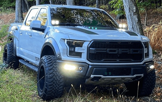 white ford raptor generation 2 2017 2018 with off roading 40watt square white ditch lights 