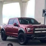 2017-2020 red Ford truck equipped with Ford Raptor Gen 2 Light Bars dual 40s LED grille light bar kit