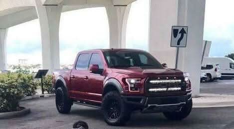 2017-2020 red Ford truck equipped with Ford Raptor Gen 2 Light Bars dual 40s LED grille light bar kit
