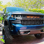 2019 2020 2021 blue chevrolet Silverado one amber 30in light bar behind the grille M&R Automotive