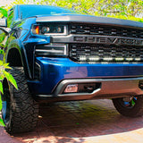 2019 2020 2021 blue chevrolet Silverado one white 40in light bar behind the grille M&R Automotive