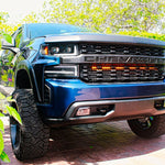 2019 2020 2021 blue chevrolet Silverado one amber 40in light bar behind the grille M&R Automotive