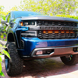 2019 2020 2021 blue chevrolet Silverado one amber 40in light bar behind the grille M&R Automotive