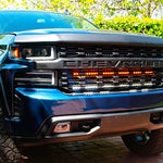 2019 2020 2021 blue Chevrolet Silverado two amber 40in light bars behind the grille - M&R Automotive