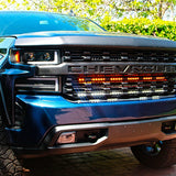 2019 2020 2021 blue Chevrolet Silverado two amber 40in light bars behind the grille - M&R Automotive