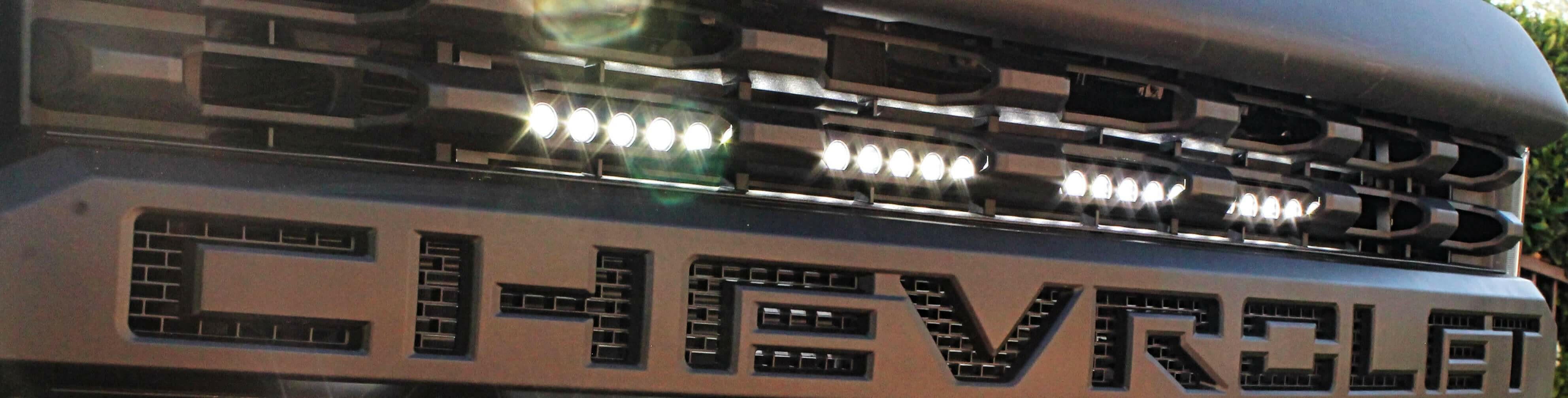 2019 2020 2021 blue chevrolet Silverado one white 30in light bar behind the grille M&R Automotive