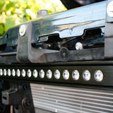 2019 2020 2021 blue chevrolet Silverado one 30in light bar showing black metal bracket by M&R Automotive