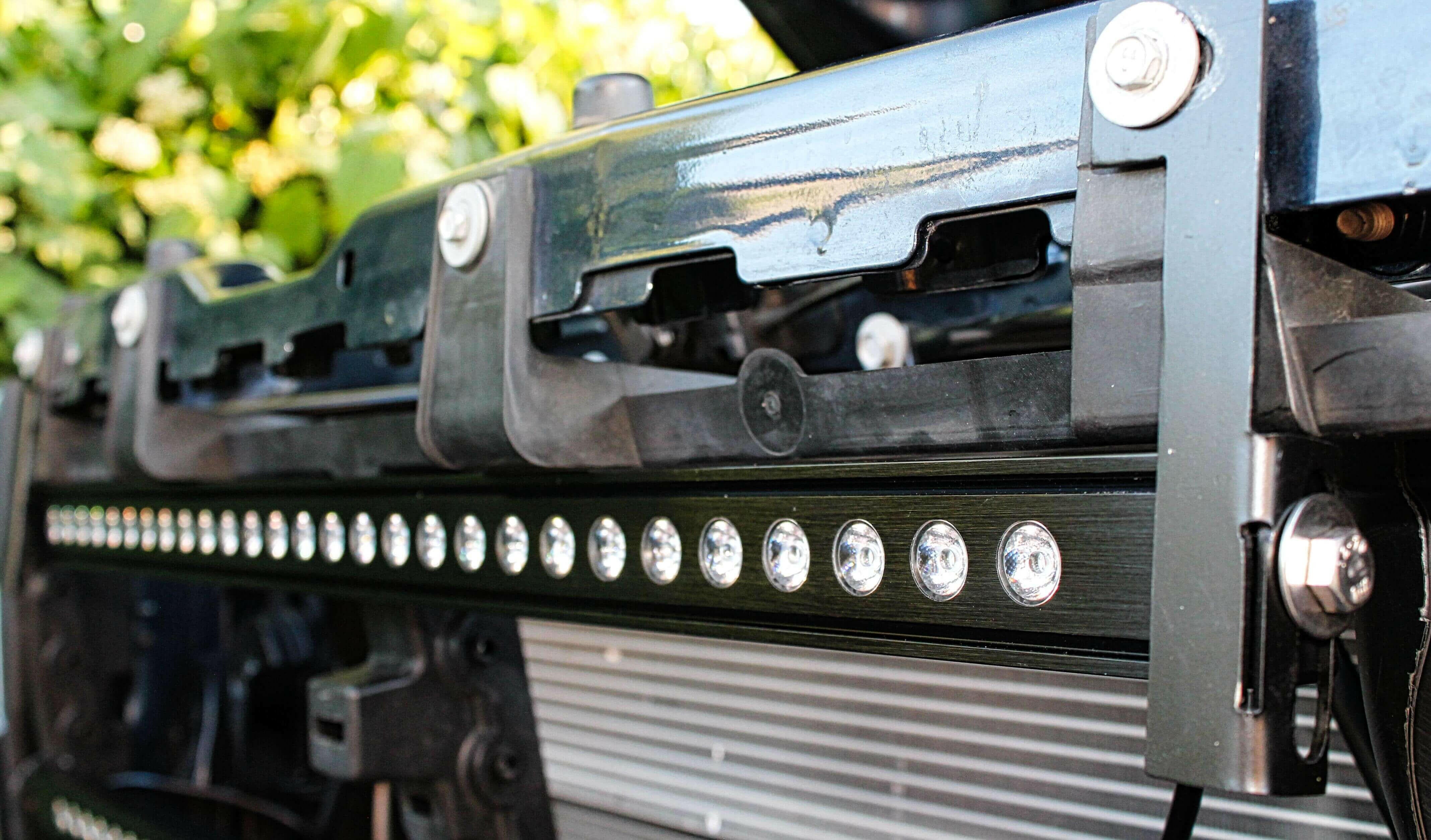 2019 2020 2021 blue chevrolet Silverado one 30in light bar showing black metal bracket by M&R Automotive