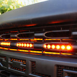 2019 2020 2021 blue chevrolet Silverado one amber 30in light bar behind the grille M&R Automotive