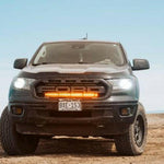 2019 2020 2021 2022 black ford ranger with one amber 30in light bar behind the grille