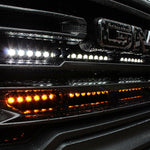 2019 2020 2021 2022 2023 gray GMC Sierra 1500 with two 40in behind grille light bars color amber and white