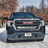 2019 2020 2021 2022 2023 black GMC Sierra 1500 with one white 40in behind grille light bar