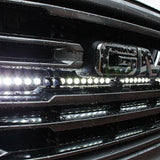 2019 2020 2021 2022 2023 gray GMC Sierra 1500 with one white 40in Light Bar behind the grille