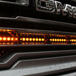 2019 2020 2021 2022 2023 gray GMC Sierra 1500 with one amber 40in Light Bar behind the grille