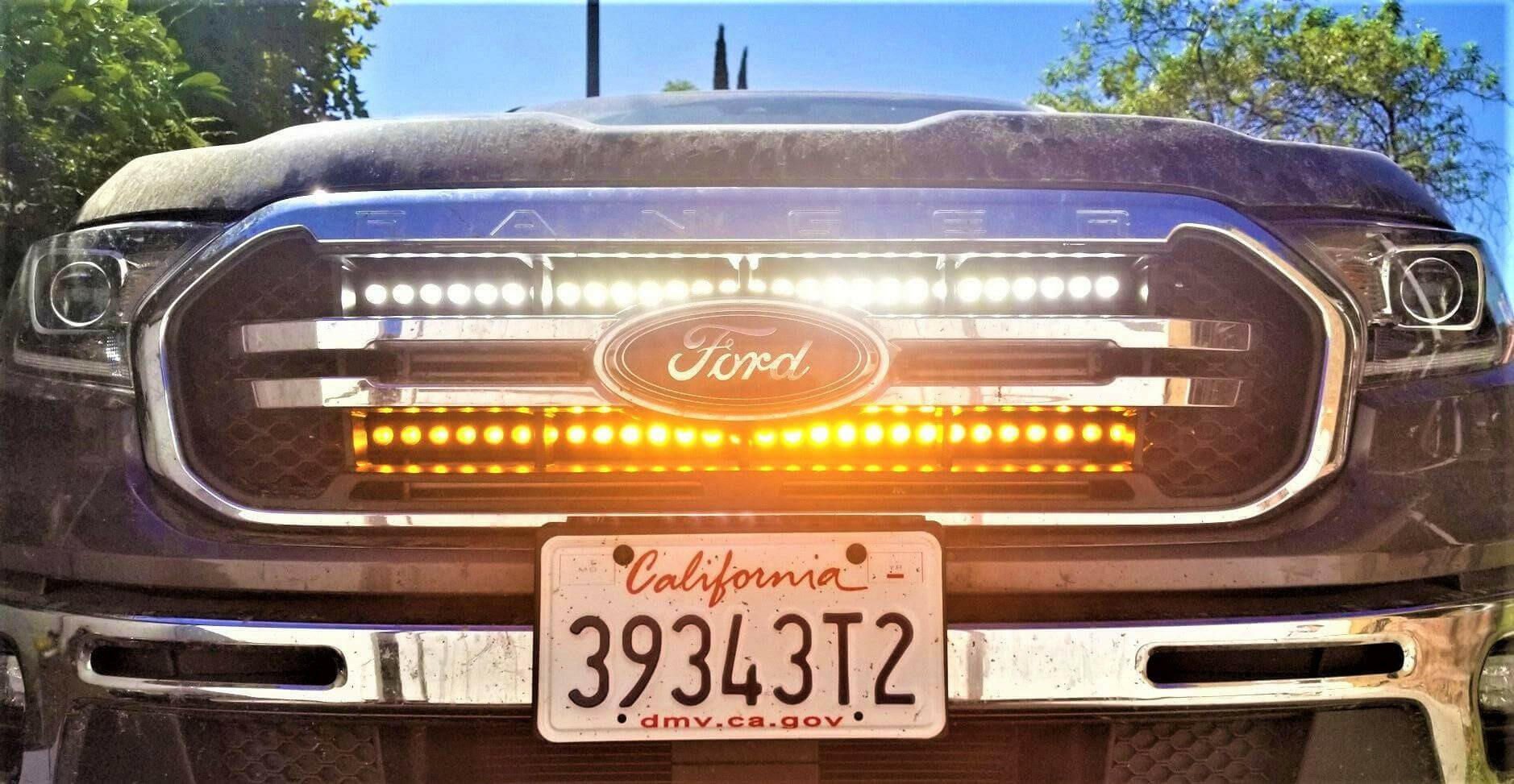 upclose 2019 2020 2021 2022 ford ranger grille with 2 30in light bars color white and amber