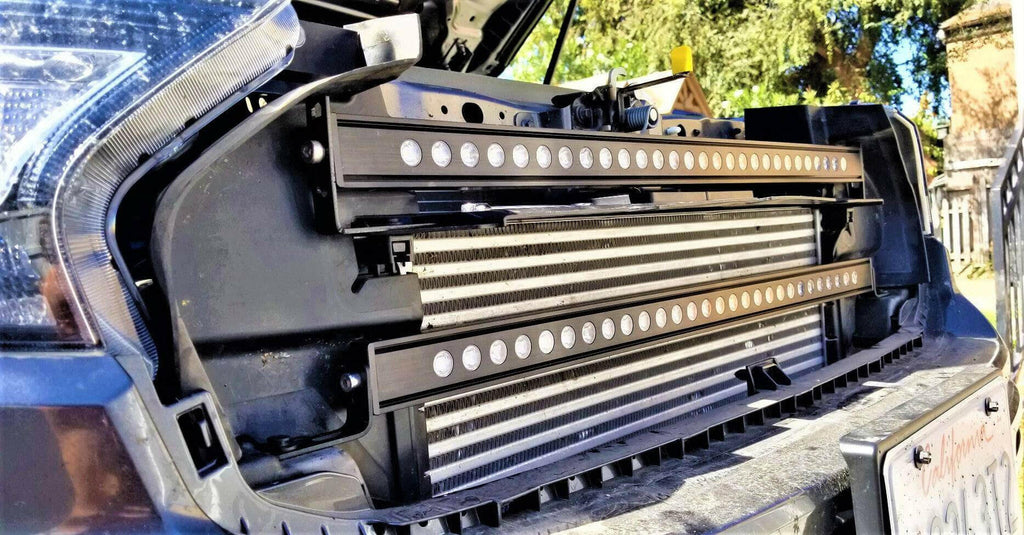 upclose 2019 2020 2021 2022 ford ranger grille with 2 30in light bars color white and amber