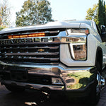 2020 2021 2022 2023 white Chevrolet Silverado 2500/3500HD one amber 30in Light Bar behind the grille- M&R Automotive