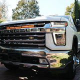 2020 2021 2022 2023 white Chevrolet Silverado 2500/3500HD one amber 30in Light Bar behind the grille- M&R Automotive