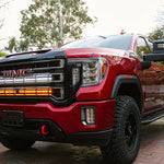2020 2021 2022 2023 red GMC Sierra 2500 and 3500HD two 40in Light Bars behind the grille color amber and white 