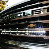 2020 2021 2022 2023 white Chevrolet Silverado 2500/3500HD one white 40in Light Bar behind the grille by M&R Automotive