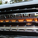 2020 2021 2022 2023 Chevrolet Silverado 2500/3500HD two 40s Light Bars behind the grille color white and amber M&R Automotive