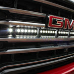 2020 2021 2022 2023 red GMC Sierra 2500/3500HD one white 40in light bar behind the grille
