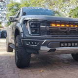 gray 2021 2022 2023 ford raptor generation 3 with one amber light bar behind the grille 