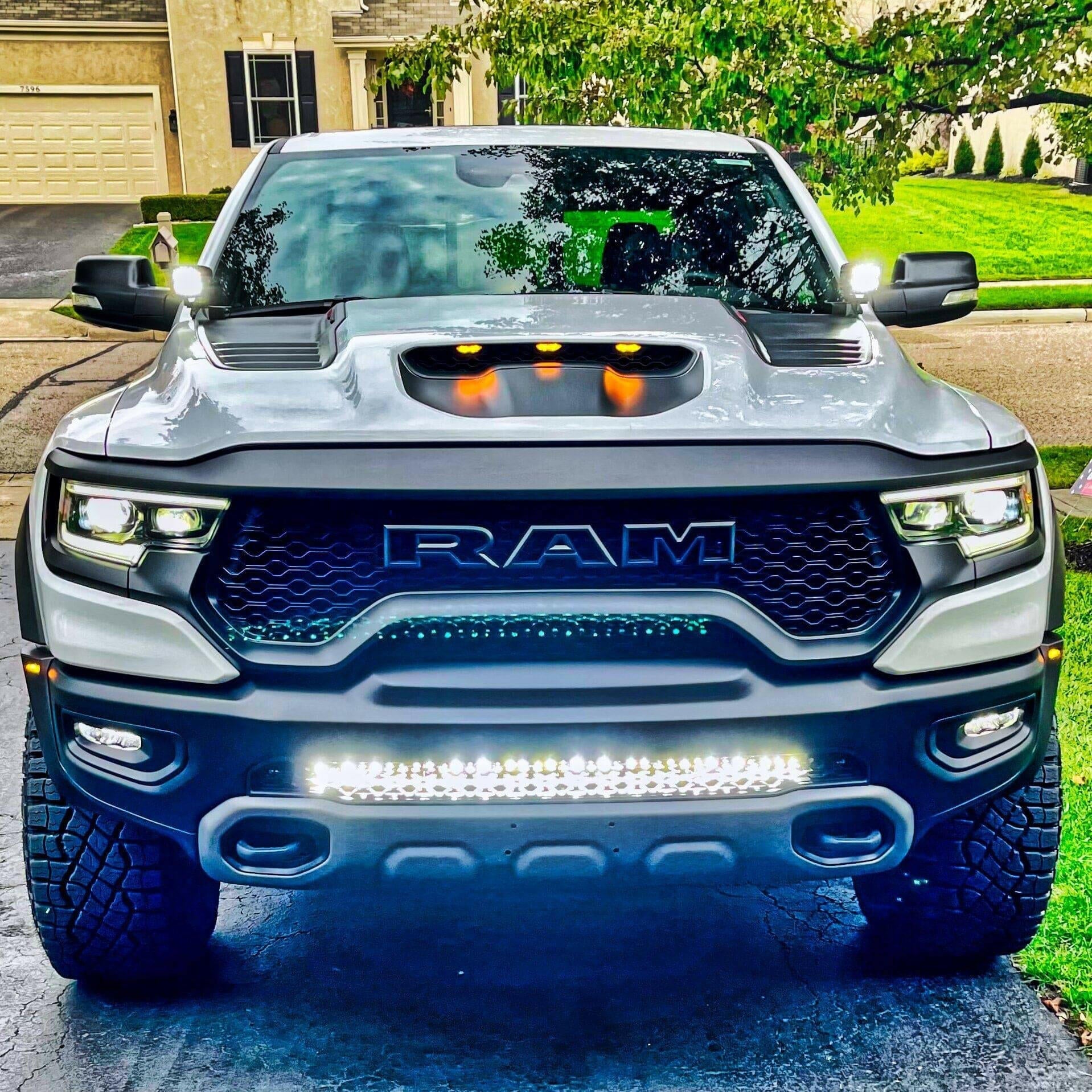 RAM Rebel Light Bar 2019-2024 single 40in slim LED bar mounted on front bumper of RAM 1500 Rebel truck