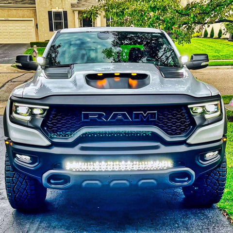 RAM Rebel Light Bar 2019-2024 single 40in slim LED bar mounted on front bumper of RAM 1500 Rebel truck