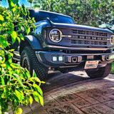2021 2022 2023 gray Ford Bronco Capable Bumper with two white 40watt Fog Light pods - M&R Automotive