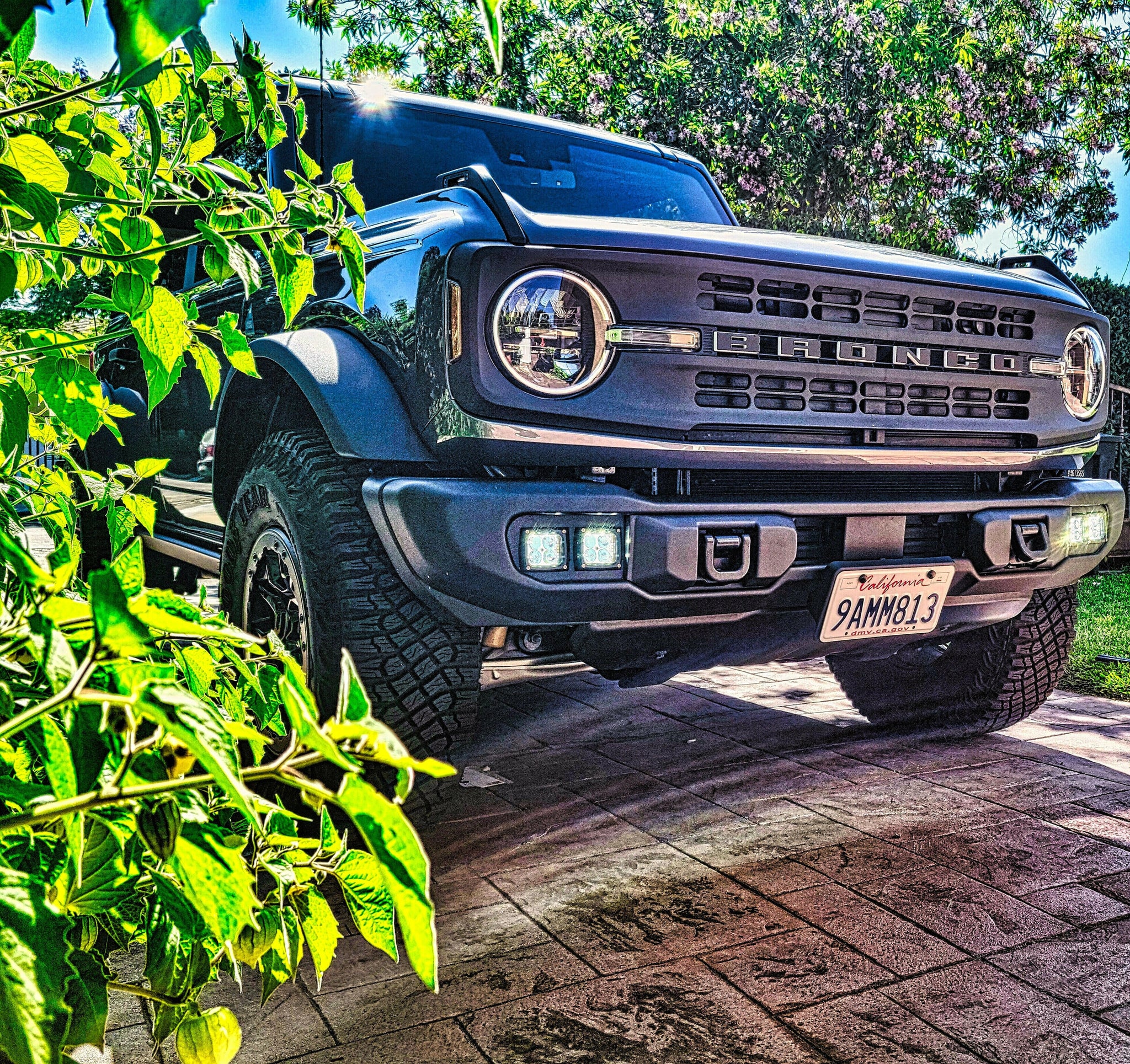 2021 2022 2023 gray Ford Bronco Capable Bumper with two white 40watt Fog Light pods - M&R Automotive